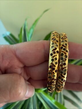 Set of Two Gold-Tone Floral Crystal Bangles